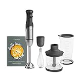 Edelstahl Stabmixer Set Sam 800 W, Pürierstab inkl. Schneebesen, Zerkleinerer, Messbecher mit Deckel, Rezeptheft, Aufbewahrungsbeutel